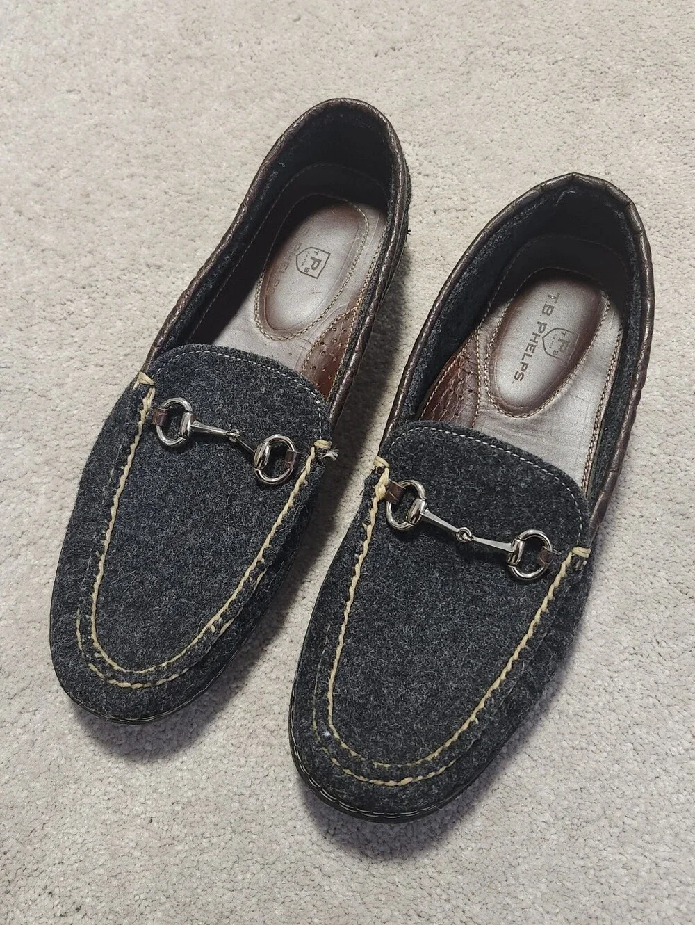 T.B. PHELPS Men's Wool Horse Bit Driver Italian Gray Brown‎ Moccasin Loafer 11